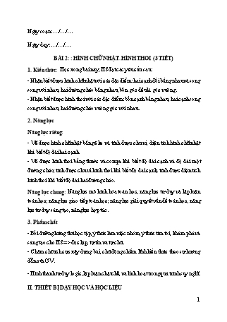 Giáo án Toán học 6 (Cánh diều) - Chương III: Hình học trực quan - Bài 2: Hình chữ nhật. Hình thoi