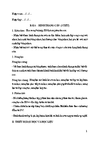 Giáo án Toán học 6 (Cánh diều) - Chương III: Hình học trực quan - Bài 4: Hình thang cân