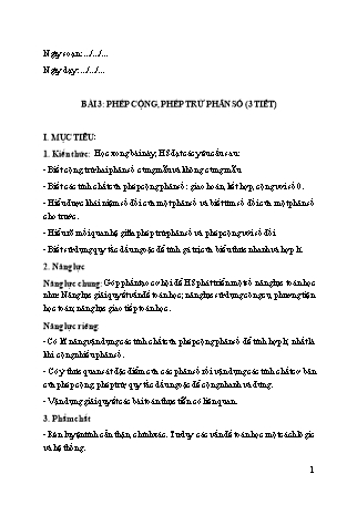 Giáo án Toán học 6 (Cánh diều) - Chương V: Phân số và số thập phân - Bài 3: Phép cộng, phép trừ phân số