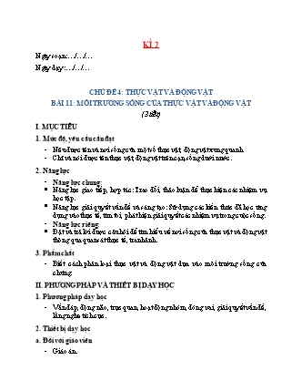 Giáo án Tự nhiên và Xã hội 2 (Cánh diều) - Chủ đề 4: Thực vật và động vật