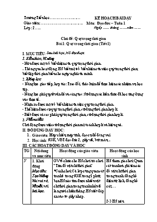 Kế hoạch bài dạy môn Đạo đức 2 (Cánh diều) - Bài 1: Quý trọng thời gian (Bản 4 cột)