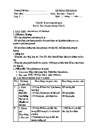 Kế hoạch bài dạy môn Đạo đức 2 (Cánh diều) - Bài 13: Em yêu quê hương (Bản 4 cột)