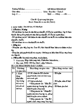 Kế hoạch bài dạy môn Đạo đức 2 (Cánh diều) - Bài 4: Nhận lỗi và sửa lỗi (Bản 4 cột)