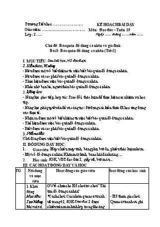 Kế hoạch bài dạy môn Đạo đức 2 (Cánh diều) - Bài 8: Bảo quản đồ dùng cá nhân (Bản 4 cột)