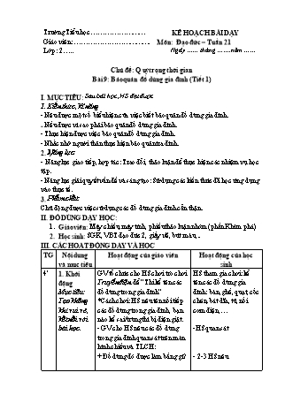 Kế hoạch bài dạy môn Đạo đức 2 (Cánh diều) - Bài 9: Bảo quản đồ dùng gia đình (Bản 4 cột)