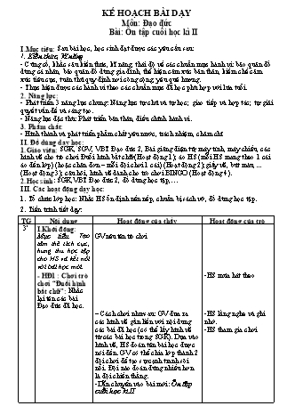 Kế hoạch bài dạy môn Đạo đức 2 (Cánh diều) - Tuần 34 - Bài: Ôn tập cuối học kì II (Bản 4 cột)