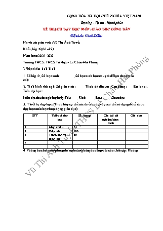 Kế hoạch dạy học môn Giáo dục công dân 6 (Cánh diều) - Vũ Thị Ánh Tuyết