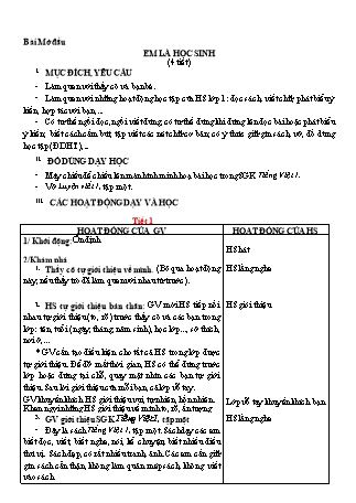 Giáo án Tiếng Việt 1 (Cánh diều) - Học kì 1 (Bản 2 cột)