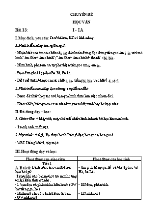 Giáo án Tiếng Việt 1 (Cánh diều) - Tuần 8 - Bài 13: Học vần i, ia