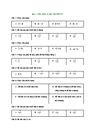 Bài tập Toán 7 (Cánh diều) -Bài 1: Tập hợp Q các số hữu tỉ