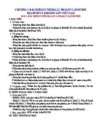 Giáo án Địa lí 8 - Chương 1: Đặc điểm vị trí địa lí, phạm vi lãnh thổ, địa hình và khoáng sản Việt Nam - Bài 1: Đặc điểm vị trí địa lí và phạm vi lãnh thổ