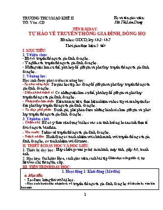 Giáo án Giáo dục công dân 6 (Kết nối tri thức với cuộc sống) - Bài 2: Tự hào về truyền thống gia đình, dòng họ - Hà Thị Lan Dung