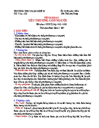 Giáo án Giáo dục công dân 6 (Kết nối tri thức với cuộc sống) - Bài 2: Yêu thương con người - Hà Thị Lan Dung