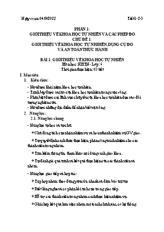 Giáo án Khoa học tự nhiên 6 (Cánh diều) - Bài 1: Giới thiệu về khoa học tự nhiên - Năm học 2022-2023