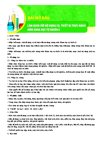 Giáo án Khoa học tự nhiên 8 (Cánh diều) - Bài mở đầu: Làm quen với bộ dụng cụ, thiết bị thực hành môn Khoa học tự nhiên 8