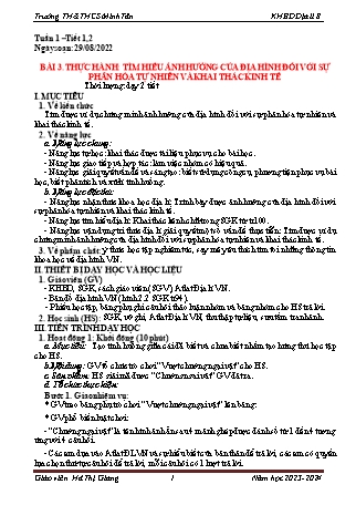 Giáo án Lịch sử & Địa lí 8 (Kết nối tri thức với cuộc sống) - Bài 3: Thực hành Tìm hiểu ảnh hưởng của địa hình đối với sự phân hóa tự nhiên và khai thác kinh tế - Năm học 2023-2024 - Hà Thị Giang