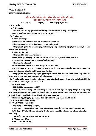 Giáo án Lịch sử & Địa lí 8 (Kết nối tri thức với cuộc sống) - Bài 8: Tác động của biến đổi khí hậu đối với khí hậu và thủy văn Việt Nam - Năm học 2023-2024 - Hà Thị Giang