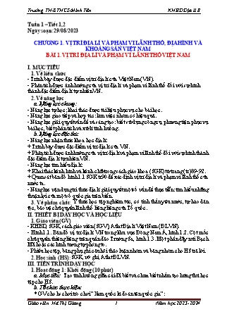 Giáo án Lịch sử & Địa lí 8 (Kết nối tri thức với cuộc sống) - Chương 1: Vị trí địa lí và phạm vi lãnh thổ, địa hình và khoáng sản Việt Nam - Bài 1: Vị trí địa lí và phạm vi lãnh thổ Việt Nam - Năm học 2023-2024 - Hà Thị Giang