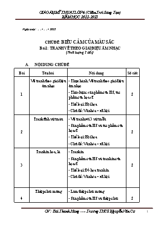 Giáo án Mĩ thuật 6 (Chân trời sáng tạo) - Năm học 2022-2023 - Bùi Thanh Hùng