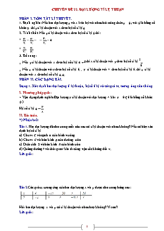 Giáo án ôn tập Đại số 7 (Kết nối tri thức với cuộc sống) - Chuyên đề 22: Đại lượng tỉ lệ thuận