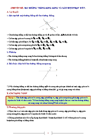 Giáo án ôn tập Hình học 7 (Kết nối tri thức với cuộc sống) - Chuyên đề: Hai đường thẳng song song và dấu hiệu nhận biết