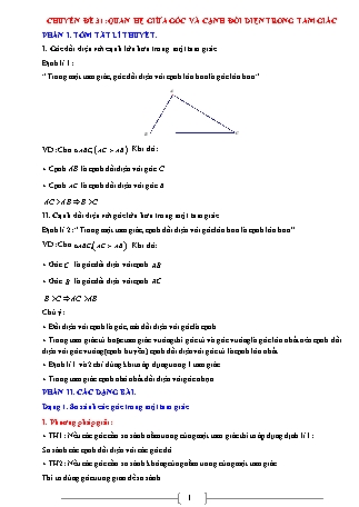 Giáo án ôn tập Hình học 7 (Kết nối tri thức với cuộc sống) - Chuyên đề 31: Quan hệ giữa góc và cạnh đối diện trong tam giác