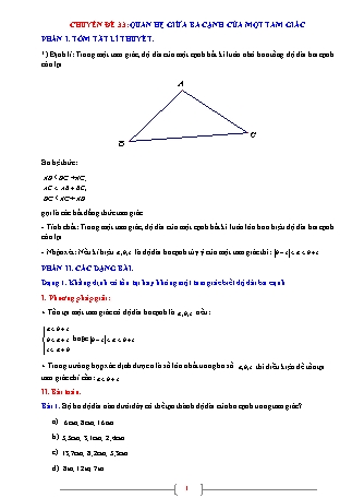 Giáo án ôn tập Hình học 7 (Kết nối tri thức với cuộc sống) - Chuyên đề 33: Quan hệ giữa ba cạnh của một tam giác
