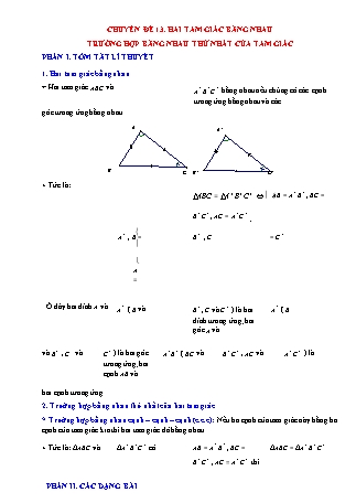 Giáo án ôn tập Hình học 7 (Kết nối tri thức với cuộc sống) - Chuyên đề 13: Hai tam giác bằng nhau trường hợp bằng nhau thứ nhất của tam giác