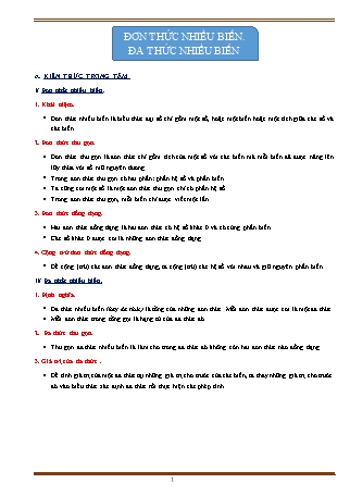 Giáo án ôn tập Toán 8 (Cánh diều) - Chương 1, Bài 1: Đơn thức nhiều biến. Đa thức nhiều biến