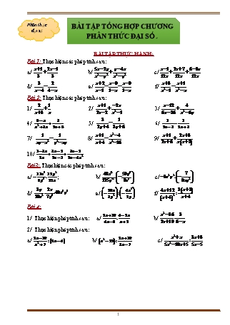 Giáo án ôn tập Toán 8 (Cánh diều) - Chương 2, Bài tập tổng hợp chương phân thức đại số