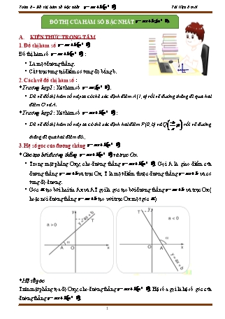 Giáo án ôn tập Toán 8 (Cánh diều) - Chương 3, Bài 4: Đồ thị của hàm số bậc nhất y=ax+b (a≠0)