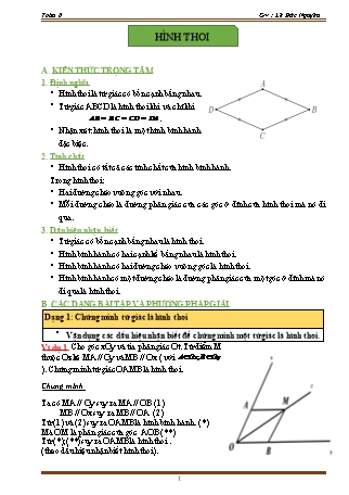 Giáo án ôn tập Toán 8 (Cánh diều) - Chương 5, Bài 6: Hình thoi