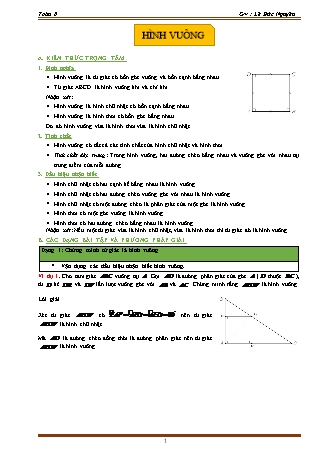 Giáo án ôn tập Toán 8 (Cánh diều) - Chương 5, Bài 8: Hình vuông