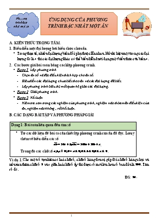 Giáo án ôn tập Toán 8 (Cánh diều) - Chương 7, Bài 2: Ứng dụng của phương trình bậc nhất một ẩn