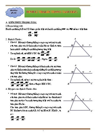 Giáo án ôn tập Toán 8 (Cánh diều) - Chương 8, Bài 1: Định lí Thales trong tam giác