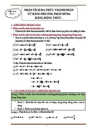 Giáo án ôn tập Toán 8 (Cánh diều) - Phân tích đa thức thành nhân tử bằng phương pháp dùng hằng đẳng thức