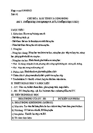 Giáo án Tin học 6 (Cánh diều) - Chủ đề A: Máy tính và cộng đồng - Bài 1: Thông tin, thu nhận và xử lí thông tin