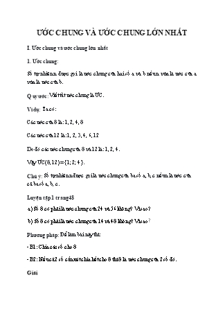 Giáo án Toán 6 (Cánh diều) - Chương 1: Số tự nhiên - Bài 12: Ước chung và ước chung lớn nhất