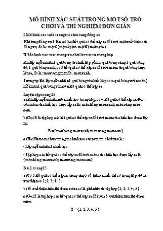 Giáo án Toán 6 (Cánh diều) - Chương 4: Một số yếu tố thống kê và xác suất - Bài 3: Mô hình xác suất trong một số trò chơi và thí nghiệm đơn giản