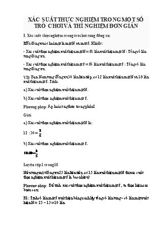 Giáo án Toán 6 (Cánh diều) - Chương 4: Một số yếu tố thống kê và xác suất - Bài 4: Xác suất thực nghiệm trong một số trò chơi và thí nghiệm đơn giản