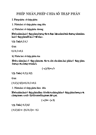 Giáo án Toán 6 (Cánh diều) - Chương 5: Phân số và số thập phân - Bài 7: Phép nhân, phép chia số thập phân