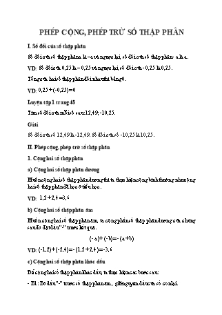 Giáo án Toán 6 (Cánh diều) - Chương 5: Phân số và số thập phân - Bài 6: Phép cộng, phép trừ số thập phân