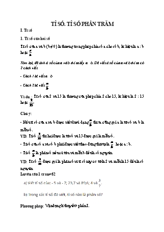 Giáo án Toán 6 (Cánh diều) - Chương 5: Phân số và số thập phân - Bài 9: Tỉ số. Tỉ số phần trăm