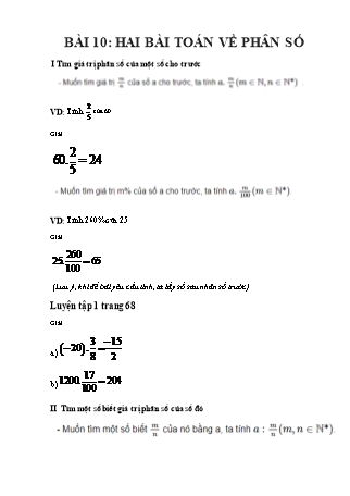 Giáo án Toán 6 (Cánh diều) - Chương 5: Phân số và số thập phân - Bài 10: Hai bài toán về phân số
