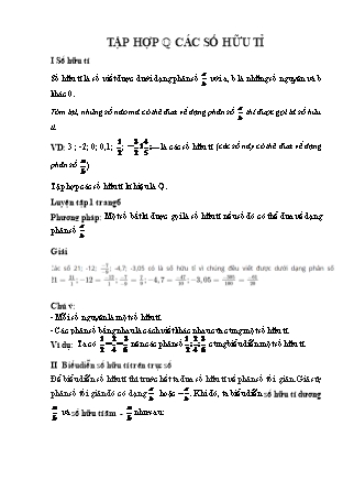 Giáo án Toán 7 (Cánh diều) - Chương 1: Số hữu tỉ - Bài 1: Tập hợp Q các số hữu tỉ
