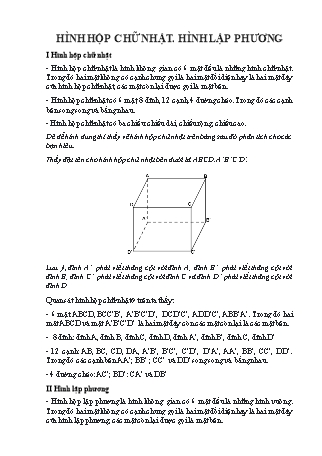 Giáo án Toán 7 (Cánh diều) - Chương 3: Hình học trực quan - Bài 1: Hình hộp chữ nhật. Hình lập phương