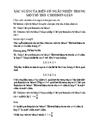 Giáo án Toán 7 (Cánh diều) - Chương 5: Một số yếu tố thống kê và xác suất - Bài 6: Xác suất của biến cố ngẫu nhiên trong một số trò chơi đơn giản