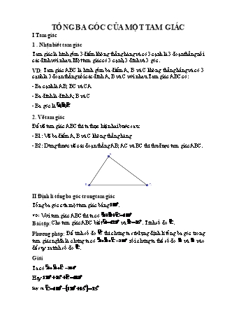 Giáo án Toán 7 (Cánh diều) - Chương 7: Tam giác - Bài 1: Tổng các góc của một tam giác