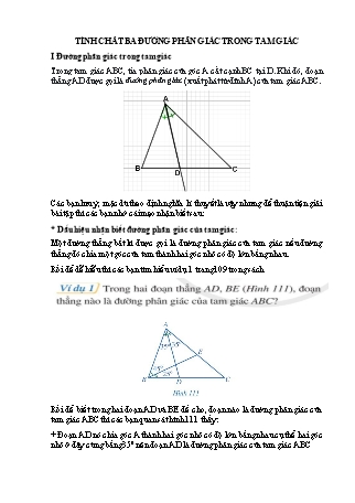 Giáo án Toán 7 (Cánh diều) - Chương 7: Tam giác - Bài 11: Tính chất ba đường phân giác trong tam giác