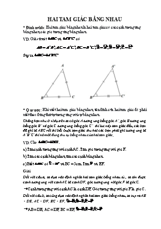 Giáo án Toán 7 (Cánh diều) - Chương 7: Tam giác - Bài 3: Hai tam giác bằng nhau